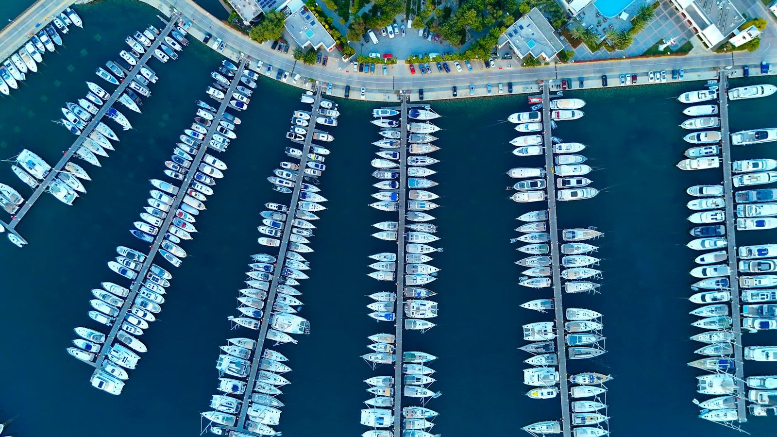 Aerial view of a superyacht marina